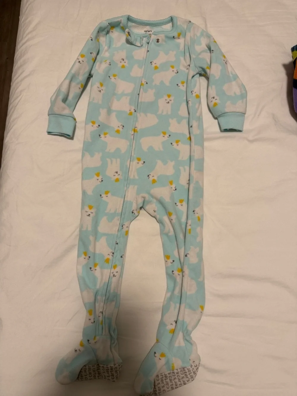 Children's Light Blue Polar Bear Footed One-Piece Pajamas 24months